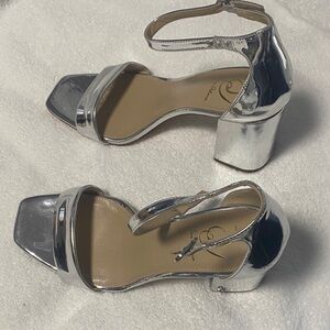 Chic Silver Block Heel Sandals
